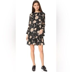 Ganni Carlton Georgette Dress Black Floral